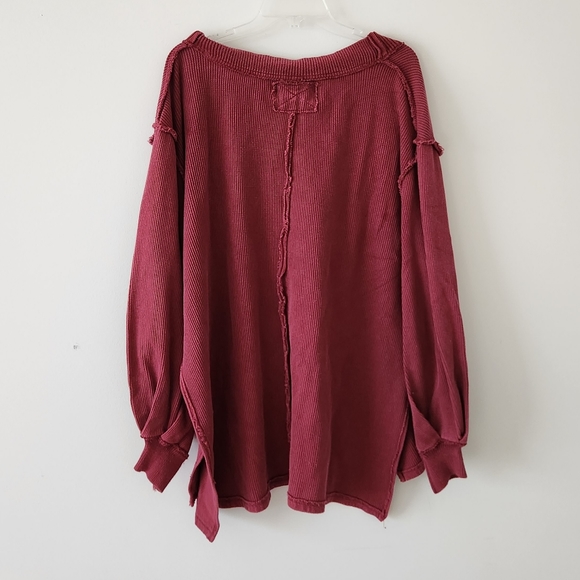 Free People Asher Thermal Oversized Shirt Stolen Kiss Maroon Red Small NWT NEW - Picture 8 of 12